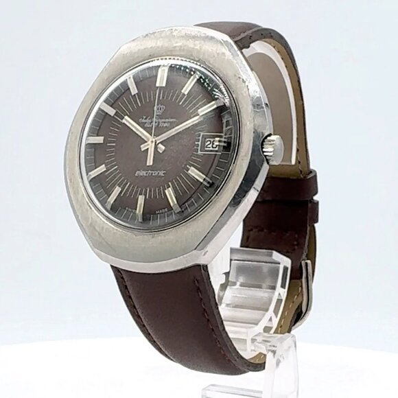 Vintage Jules Jurgensen G 02-201 Brown Men's Electronic Wristwatch Swiss Steel - Picture 1 of 4